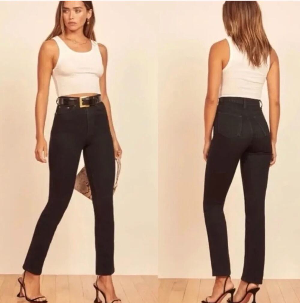 Reformation Jeans Women 25 Liza Ultra High Rise Straight Black Denim Casual Chic